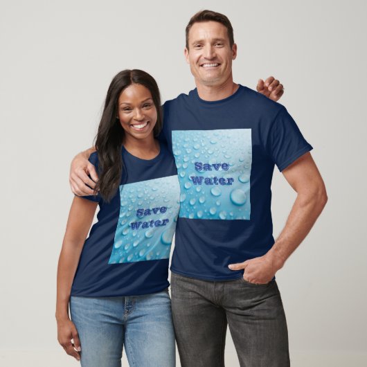 Custom Save Water Text Bleu Basic Dark T-Shirt (Unisexe)