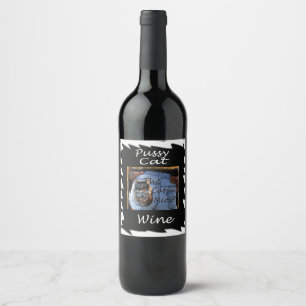 Custom schattig kat wijn fles label etiket