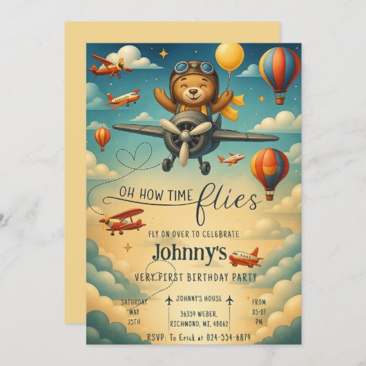 Custom schattig Vliegtuig eerste Verjaardag jongen Kaart (Voorkant / Achterkant)