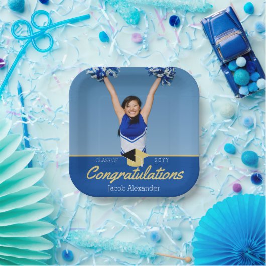 Custom School Class Foto Blauw Afstuderen Papieren Bordje (Feest)