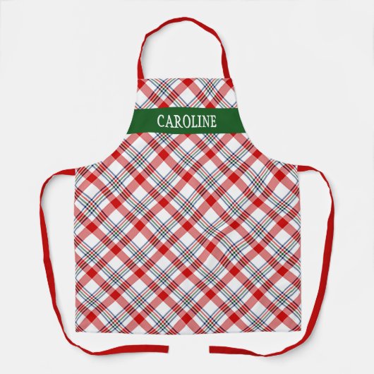 Custom Schots Rood Groen Wit Geel Plaid Schort (Voorkant)