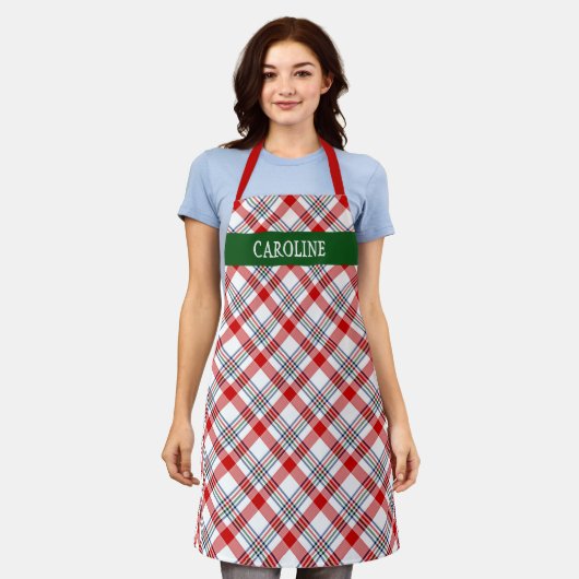 Custom Schots Rood Groen Wit Geel Plaid Schort (Gedragen)