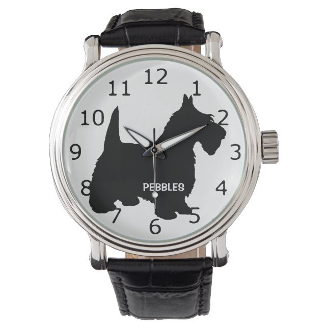 CUSTOM Schotse Terriër Hond Silhouet Horloge (Voorkant)