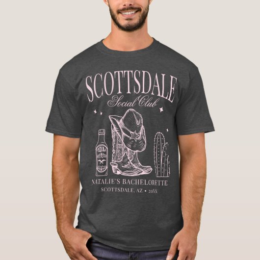 Custom Scottsdale Bachelorette Party Social Club T-shirt (Voorkant)