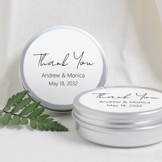 Custom Script Elegant Wedding Dank u Tin Box Ronde Sticker