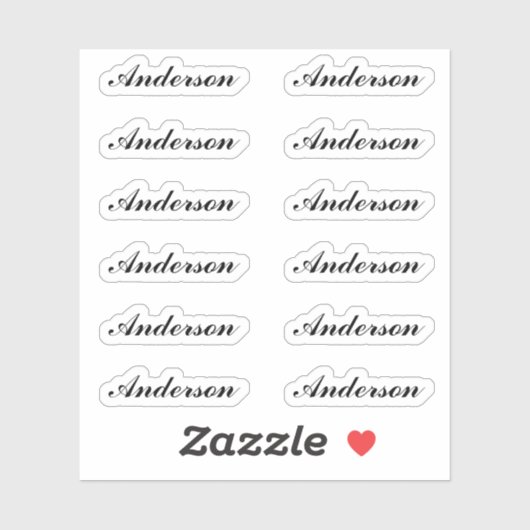 Custom Script Name Stickers One Dozen Per Sheet (Vel)