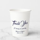 Custom script navy blauw wit dank u bruiloft papieren bekers (Achterkant)