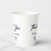Custom script navy blauw wit dank u bruiloft papieren bekers (Links)