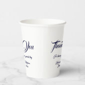 Custom script navy blauw wit dank u bruiloft papieren bekers (Rechts)
