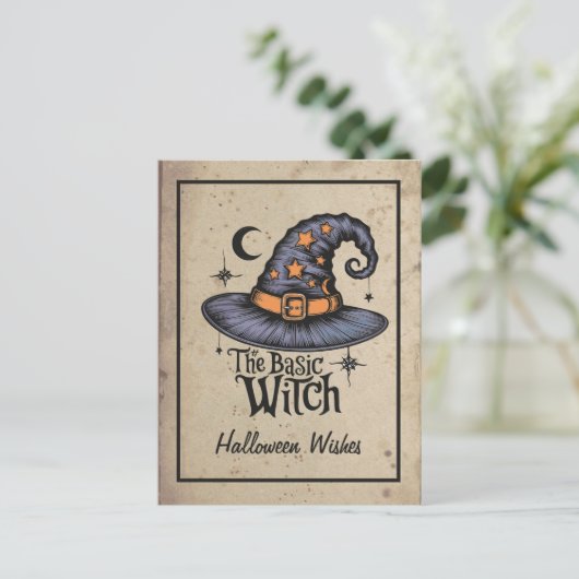 Custom Script  Zwart Sinaasappel Halloween Witch Briefkaart (Staand voorkant)