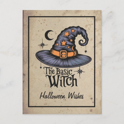 Custom Script Zwart Sinaasappel Halloween Witch Briefkaart (Voorkant)