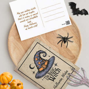 Custom Script  Zwart Sinaasappel Halloween Witch Briefkaart