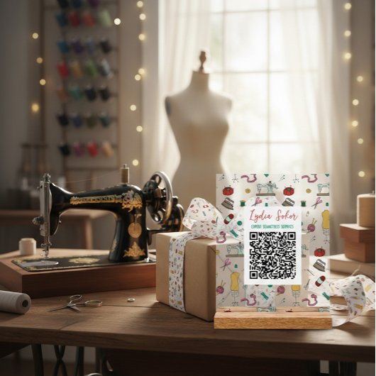 Custom Seamstress Tools QR Code Business Sign