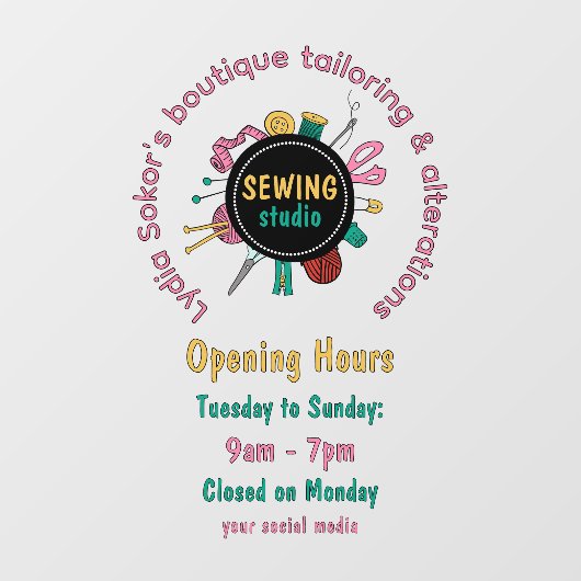 Custom Seamstress Tools QR Code Window Cling Raamsticker (Vel)