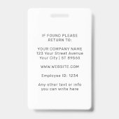 Custom Security Badge Employee/Event ID with Photo (Arrière)
