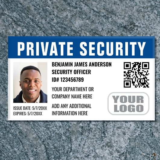 Custom Security Guard ID Foto Logo Blauw Naambadge