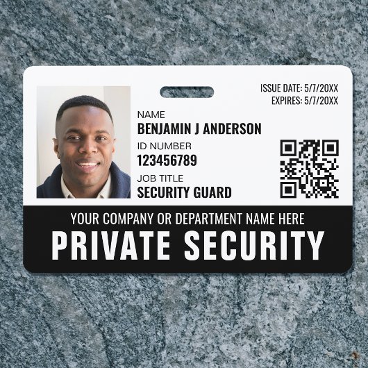 Custom Security Guard ID Foto Logo Naam Zwart Badge