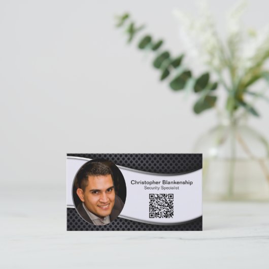 Custom Security Professional Photo QR Code Visitekaartje (Staand voorkant)
