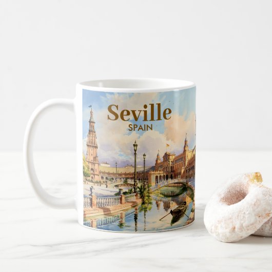 Custom Seville Spain Plaza de Espana Watercolor Koffiemok (Met donut)
