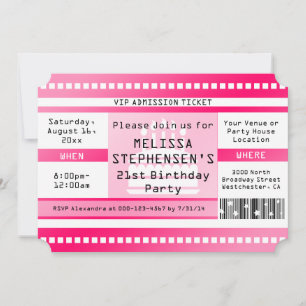 Custom Shape Pink Birthday Party Admission Ticket Kaart