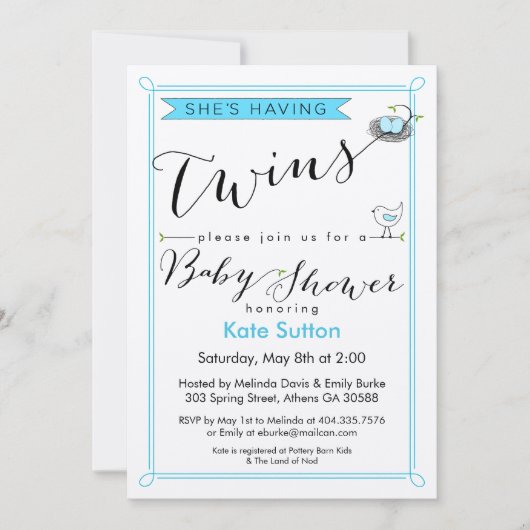 Custom She's Twins Baby shower Invitation (Devant)