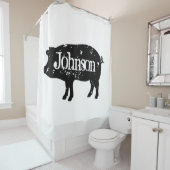 Custom shower curtain with black pig silhouette douchegordijn (In situ)