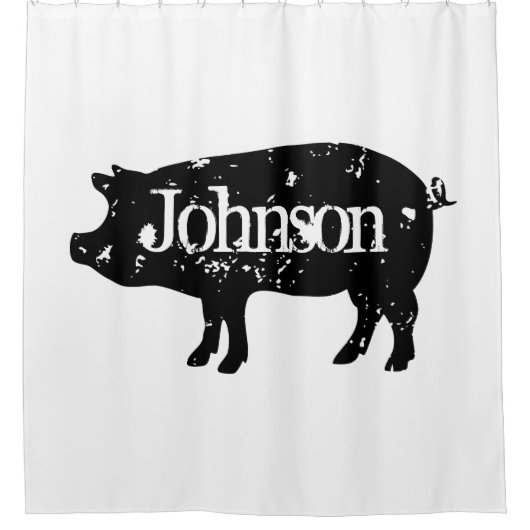 Custom shower curtain with black pig silhouette douchegordijn (Voorkant)