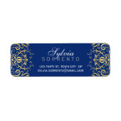 CUSTOM sierlijk filigraan damast marinegoud Etiket (Voorkant)