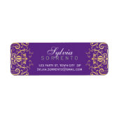 CUSTOM  sierlijk filigraan damast paarse goud Etiket (Voorkant)