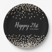 Custom Silver Gold Confetti 21st Birthday Party Papieren Bordje (Voorkant)