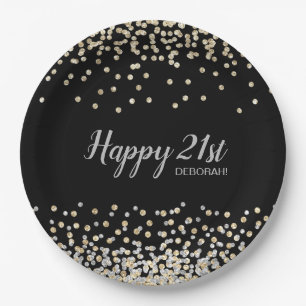 Custom Silver Gold Confetti 21st Birthday Party Papieren Bordje