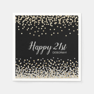 Custom Silver Gold Confetti 21st Birthday Party Servet