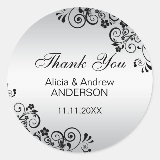 Custom Silver Wedding Jubileum dank u Ronde Sticker (Voorkant)