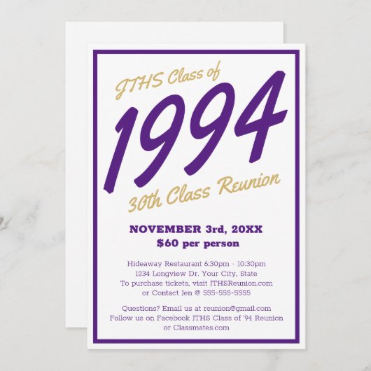 Custom Simple High School Class Reunion Uitnodigin Kaart (Voorkant / Achterkant)