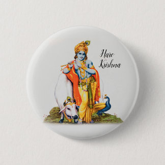 Custom Simple Lord Krishna met koe- en vogelknop Ronde Button 5,7 Cm