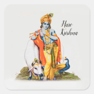 Custom Simple Lord Krishna met koe en vogelsticker Vierkante Sticker