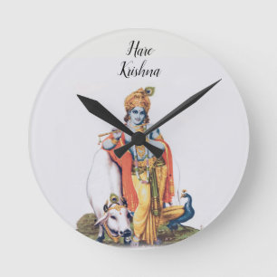 Custom Simple Lord Krishna met koe Ronde Klok
