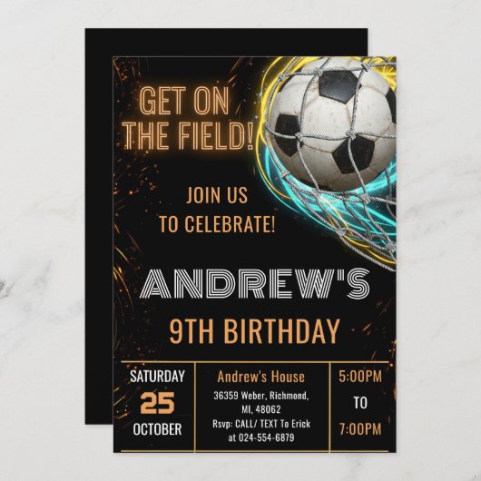 Custom Simple Soccer Birthday Invitation (Devant / Derrière)