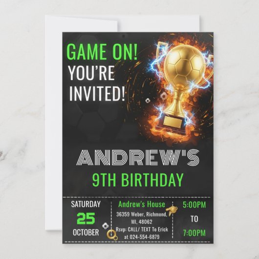 Custom Simple Soccer Birthday Invitation Kaart (Voorkant)