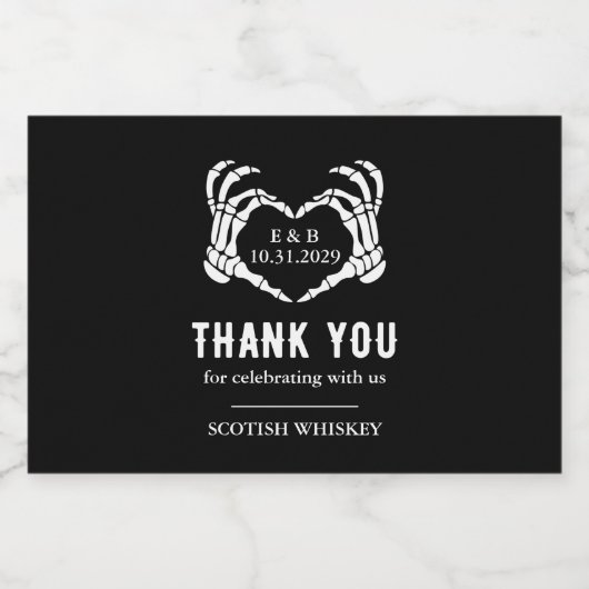 Custom Skelet Hart Zwart Tot Dood Bruiloft Likeurfles Etiket (Enkel label)