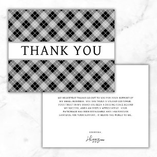 Custom Small Business Classic Plaid Zwart Bedankkaart