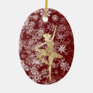 Custom Sneeuwvlokken Gouden Folie Rood Ballerina D Keramisch Ornament