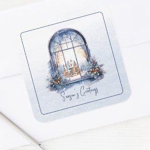 Custom Snow Nordic Winter Pastel Blauw en Wit Vierkante Sticker