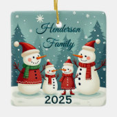 Custom Snowman Family Of Four Keramisch Ornament (Voorkant)
