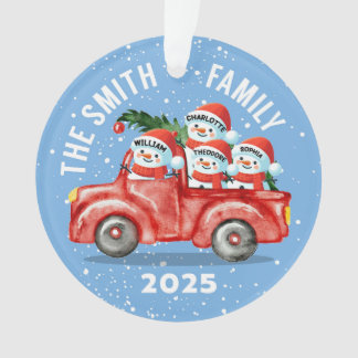 Custom Snowman Family Ornament, Red Truck Christm