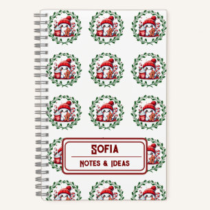 Custom Snowman Patroon Monogram Kerstmis Notitieboek