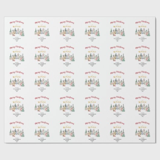 Custom Snowy House Merry Christmas Wrapping Paper Cadeaupapier (Vlak)