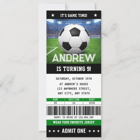 Custom Soccer Ticket Birthday Invitation (Devant)