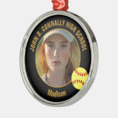 Custom Softball Player Photo Christmas Black Gold Metalen Ornament (Links)