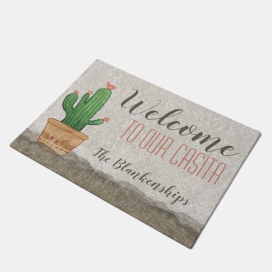 Custom Southwest Flowering Cactus Art WELCOME Deurmat (Schuin)